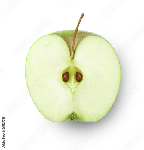 A half of green apple isolated on white background.