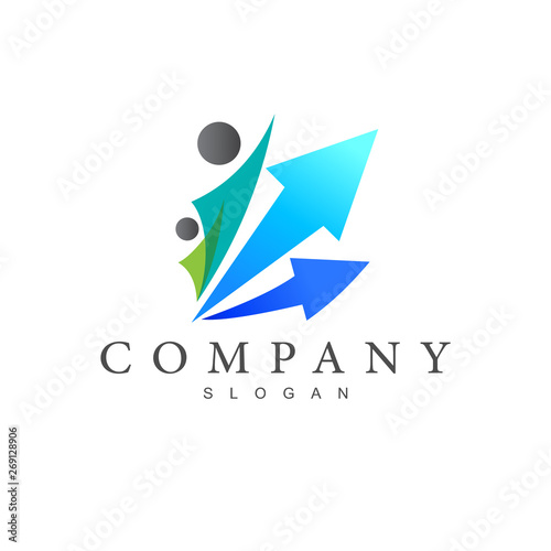 human logo, human and arrow, career symbol that soars up + finance icon