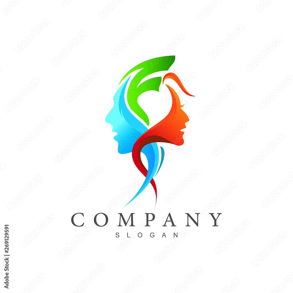 Obraz premium human face logo,cosmetic symbol, beauty icon, logo letter f