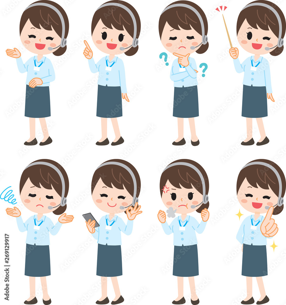 Operator woman illustration set Operator woman illustration set