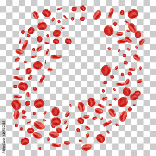 Red blood cell flowing in vein or artery. Vector illustration on transparent background. Healthcare and medical zoom concept.