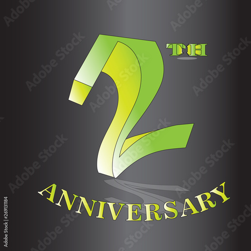 2 year anniversary celebration logotype. 2 th anniversary logo golden colored isolated, vector design for greeting card and invitation card