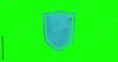 Animation of a 3D shield icon spinning against a green screen removable background. photo