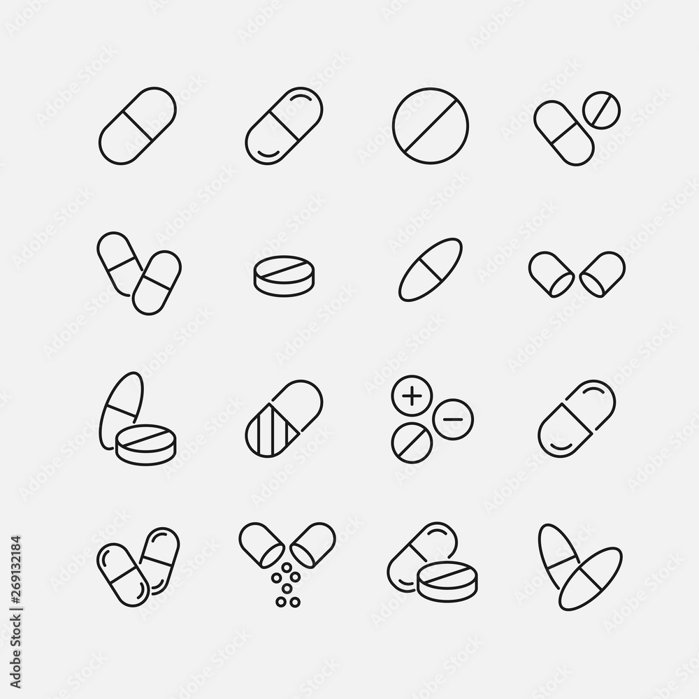 Premium set of pills line icons - obrazy, fototapety, plakaty 
