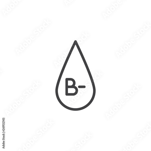 B- blood type line icon. linear style sign for mobile concept and web design. B minus, negative blood group outline vector icon. Symbol, logo illustration. Vector graphics