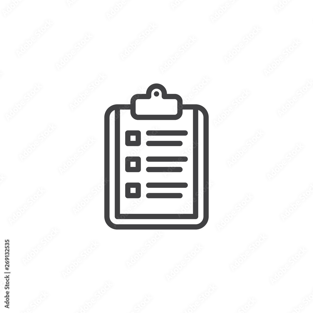 Checklist document line icon. linear style sign for mobile concept and web design. Medical record outline vector icon. Symbol, logo illustration. Vector graphics Checklist document line icon. linear style sign for mobile concept and web design. Medical record outline vector icon. Symbol, logo illustration. Vector graphics