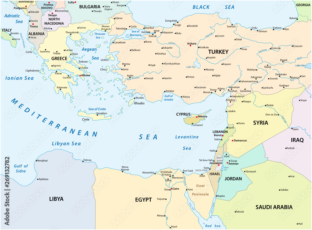 country map of the eastern mediterranean sea