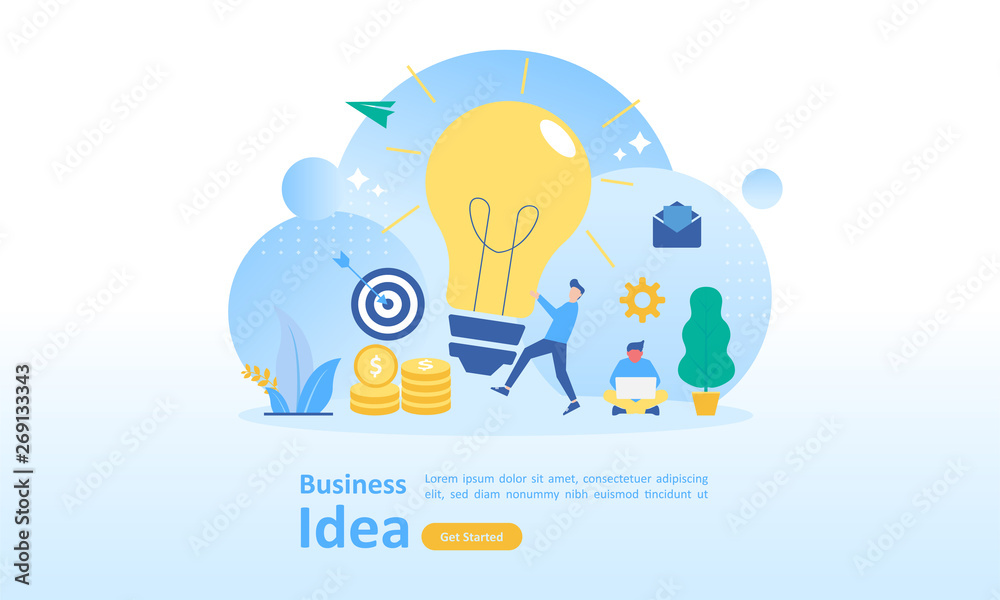 Business brainstorming, idea concept for teamwork with big yellow light ...