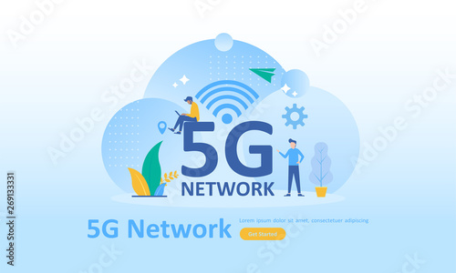 5G Network Internet Mobile Wireless Business concept, Suitable for web landing page, ui, mobile app, banner template. Vector Illustration