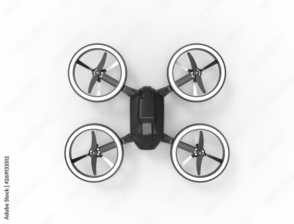 Fototapeta premium 3D illustration of a black drone isolated in white background