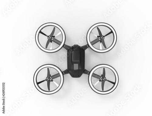 3D illustration of a black drone isolated in white background