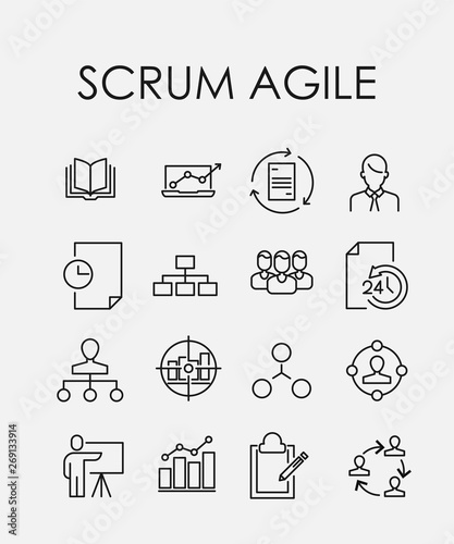 Simple collection of scrum agile related line icons.