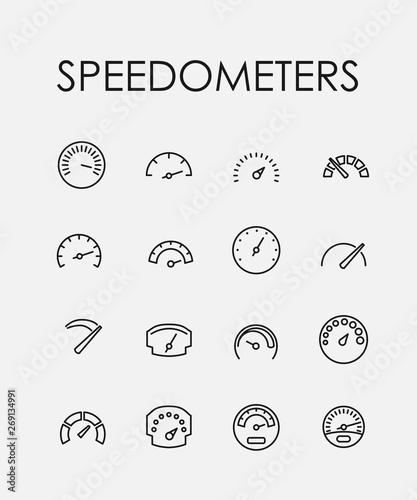 Speedometer related vector icon set.