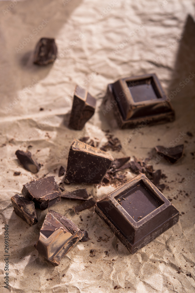 Pieces of tasty black chocolate Pieces of tasty black chocolate
