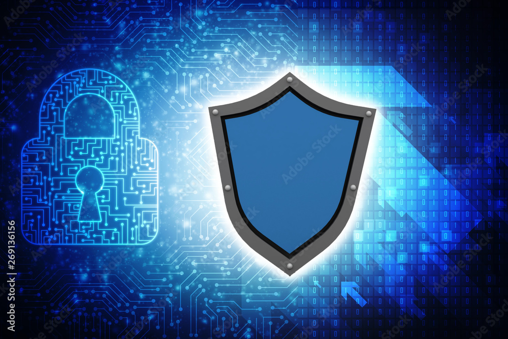 Fototapeta premium 3d illustration Security concept - shield on digital code background