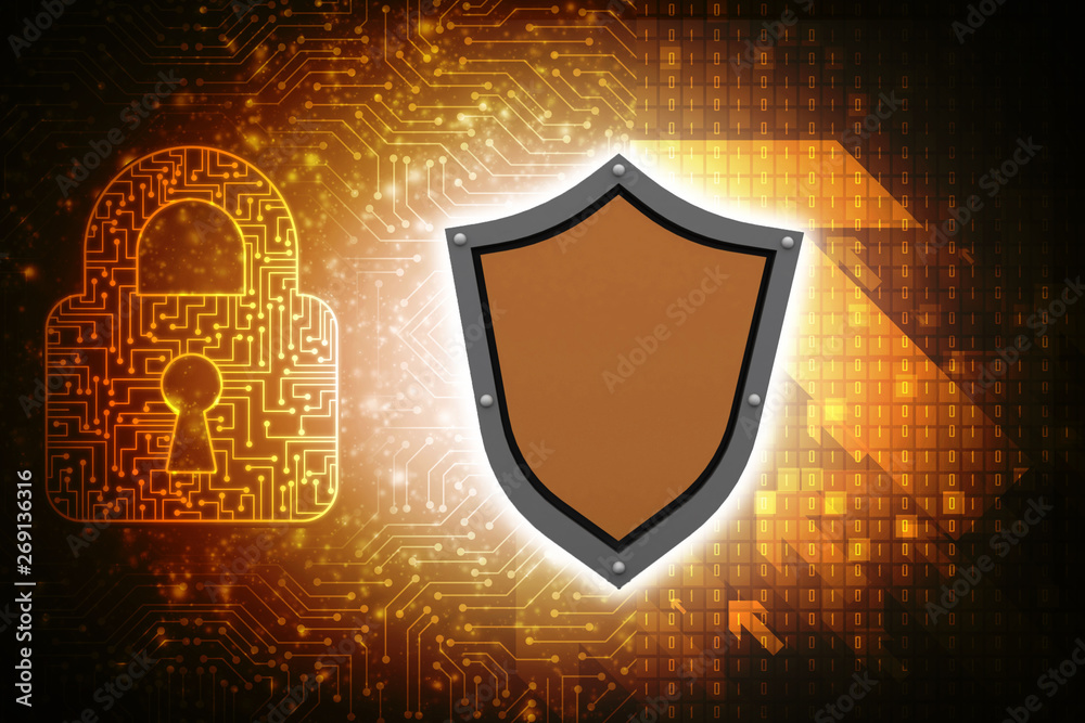 Fototapeta premium 3d illustration Security concept - shield on digital code background