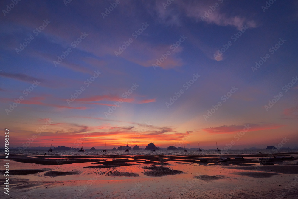 A sunset view from Tubkaak Beach, Krabi, Thailand.