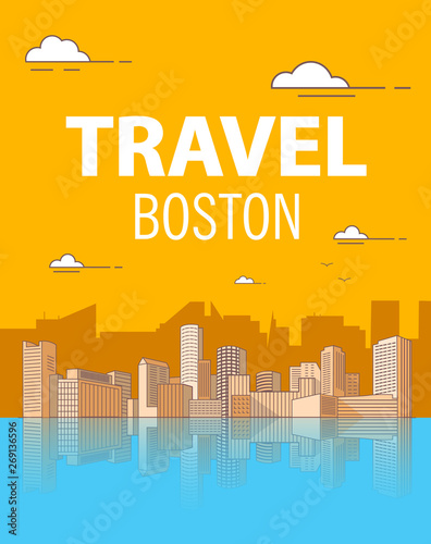 Boston Massachusetts city landscape.Skyscrapers and high-rise buildings United States.Flat style a vector. 