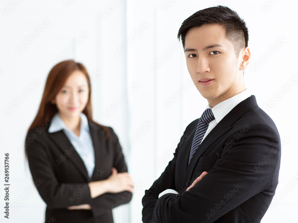 Young smiling business woman and business man Young smiling business woman and business man