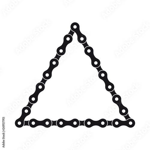 Vector black triangle created from bike chain. Isolated on white background.