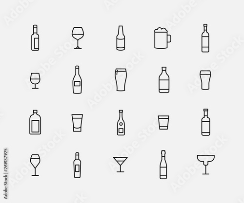 Alcohol related vector icon set.