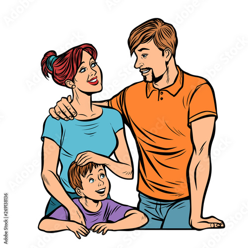 Dad mom and son, family. Husband and wife with child