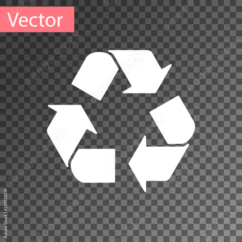 White Recycle symbol icon isolated on transparent background. Circular arrow icon. Environment recyclable go green. Vector Illustration