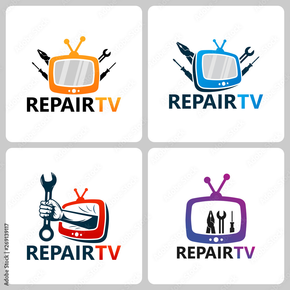 Set of Repair Television Logo Template Design Vector, Emblem, Design Concept, Creative Symbol, Icon