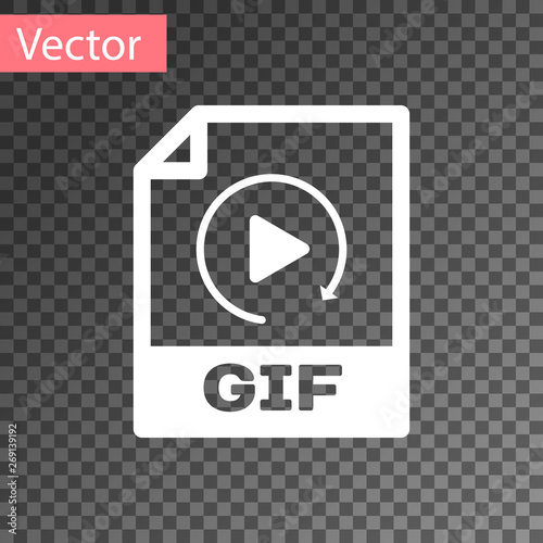 White GIF file document icon. Download gif button icon isolated on transparent background. GIF file symbol. Vector Illustration