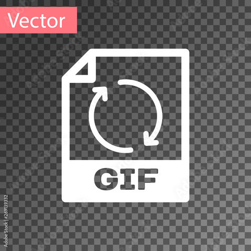 White GIF file document icon. Download gif button icon isolated on transparent background. GIF file symbol. Vector Illustration