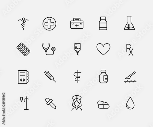 Simple collection of vaccination related line icons.