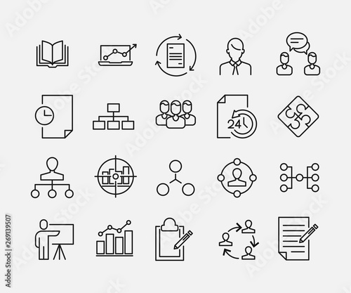 Simple collection of scrum agile related line icons.