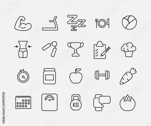 Simple collection of obesity related line icons.
