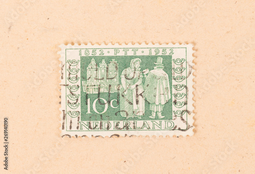 THE NETHERLANDS 1950: A stamp printed in the Netherlands shows the dutch postal service, circa 1950