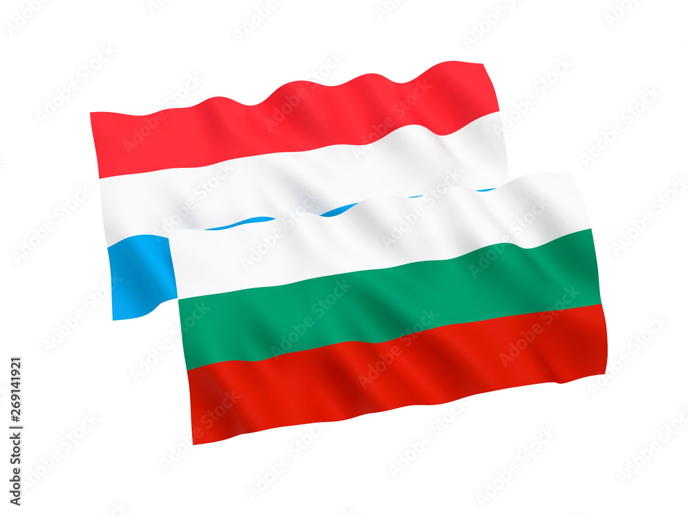 National fabric flags of Bulgaria and Luxembourg isolated on white background. 3d rendering illustration. 1 to 2 proportion.