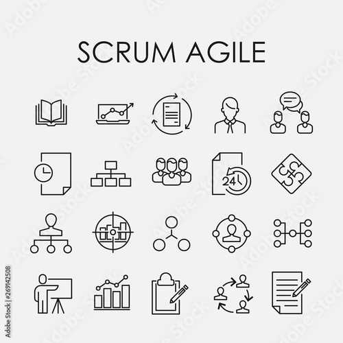 Simple collection of scrum agile related line icons.