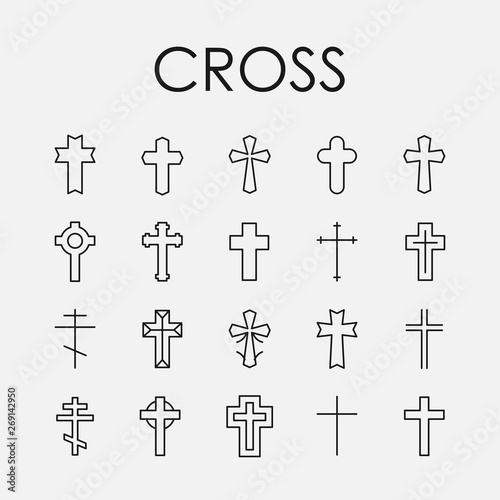 Christian cross related vector icon set.