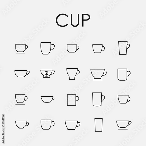 Cup related vector icon set.
