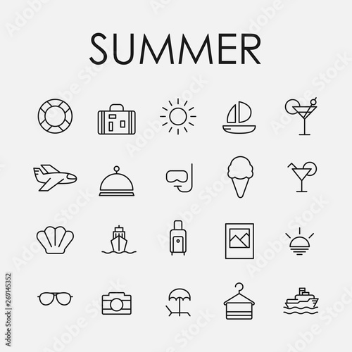 Simple collection of summer related line icons.