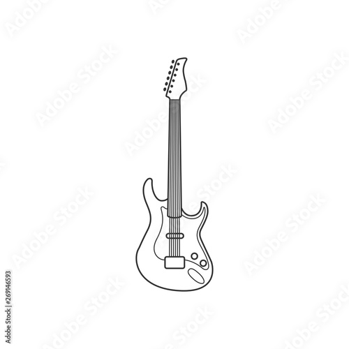 Electro guitar black and white icon. Isolated Vector String set.
