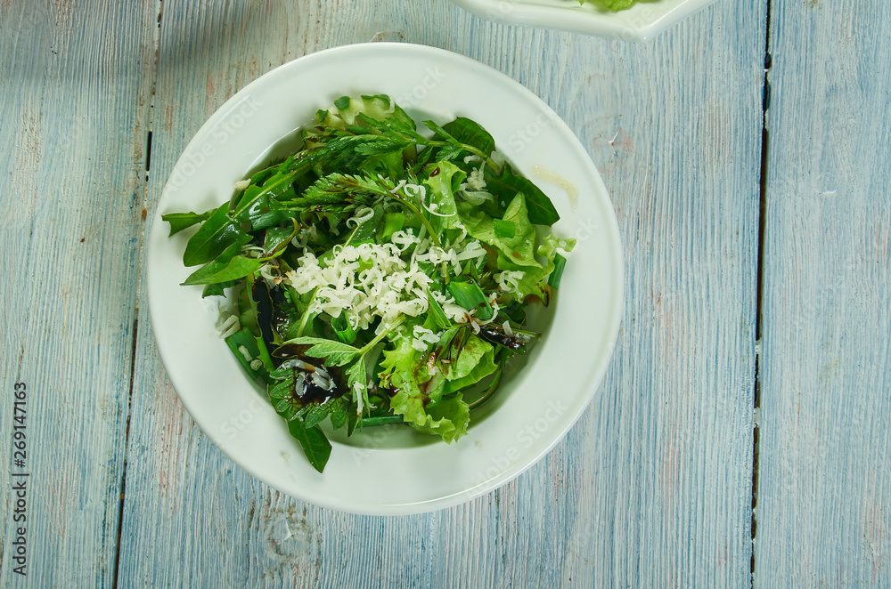 Spring salad with herbs, dandelion, nettle Spring salad with herbs, dandelion, nettle