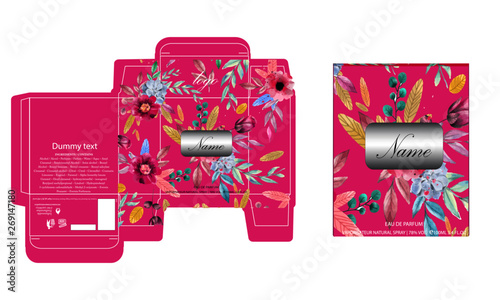 Packaging design, perfume luxury box design template and mockup box. Illustration vector.