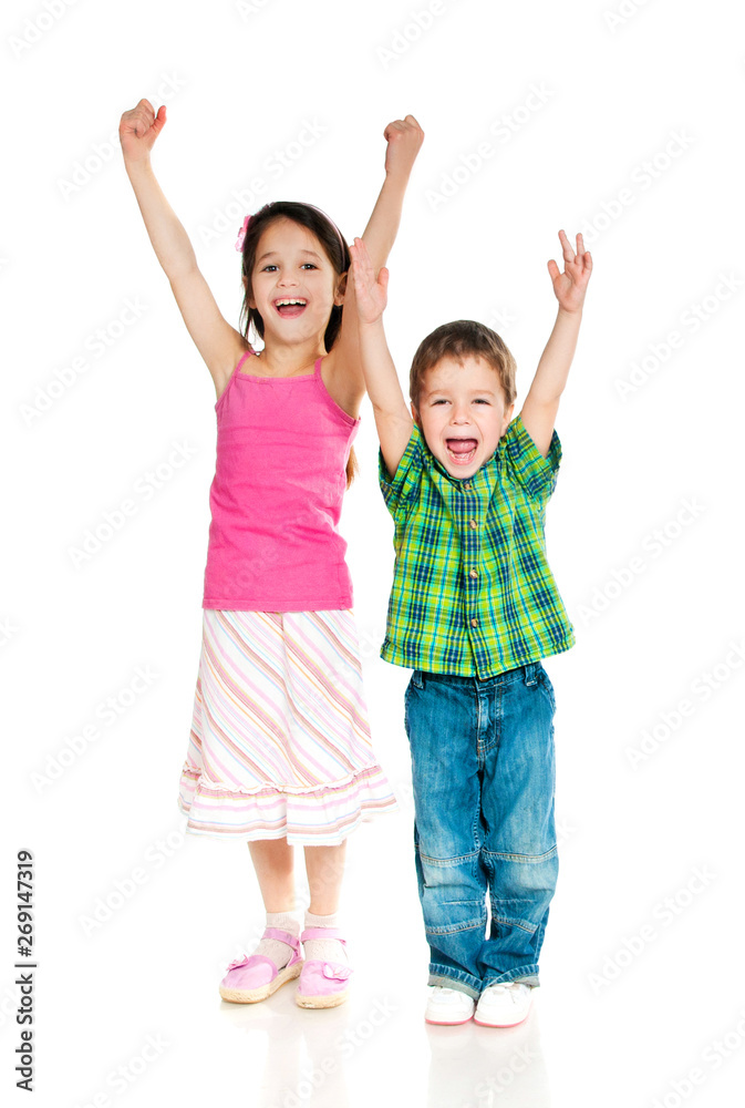 laughing small kids on a white background laughing small kids on a white background