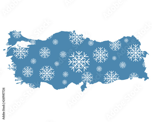 Karte der Türkei mit Schneeflocken