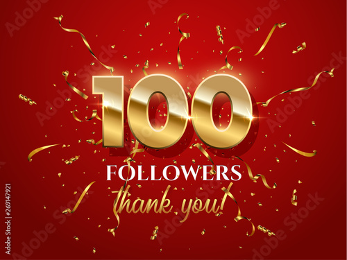 100 followers celebration vector banner with text