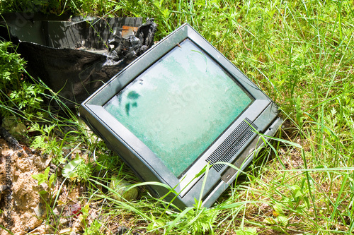 Old television CRT abandoned in a illegal dump