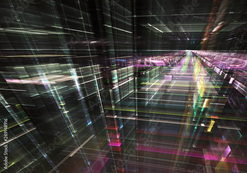 Abstract 3D fractal background, 3D illustration. Virtual Neon City