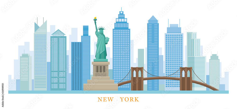 New York Landmarks Skyline and Skyscraper