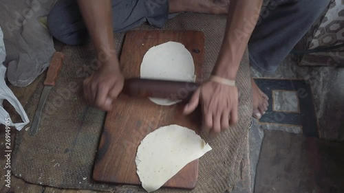 Close-up preparation of dough for cooking Samosa, mixture of maida flour stuffed with potato, popular traditional north Indian vegetarian street snack food slow motion Handheld stabilized gimbal 4k 