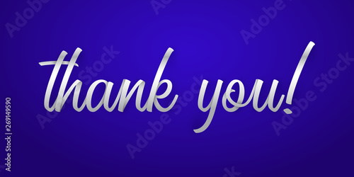 Thank you lettering vector color illustration on blue background